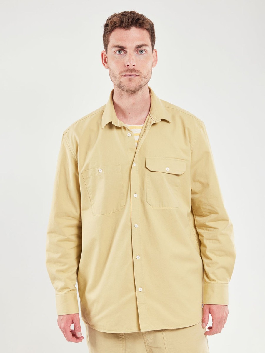 Men Armor Lux Shirts & Polos | Long Sleeve Shirt - Pale Olive