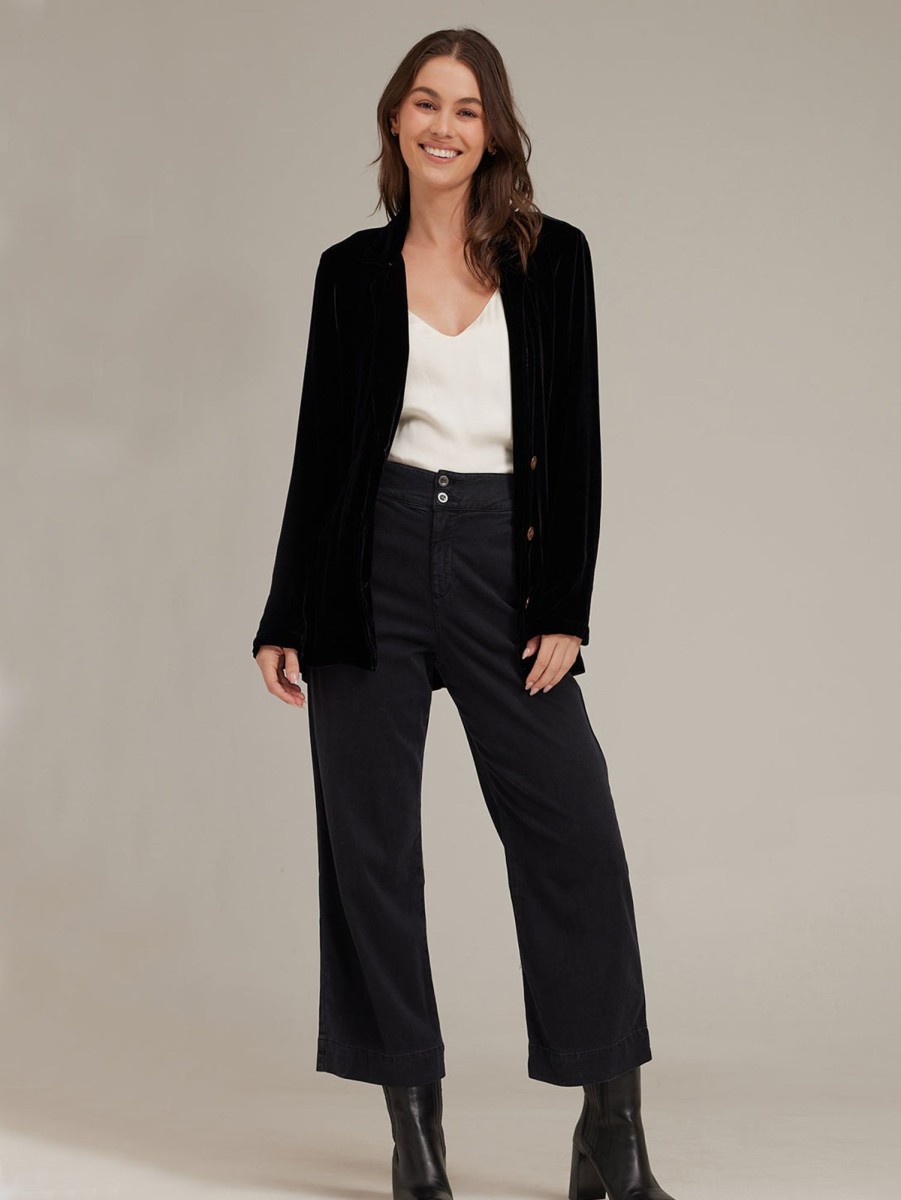 Women Bella Dahl Jackets & Blazers | Velvet Jacket - Black Blk