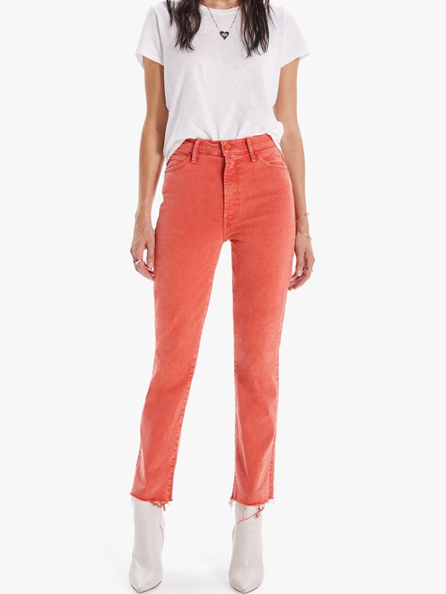 Women Mother Jeans | Swooner Rascal Ankle Fray Jean - Flame Scarlett Fls