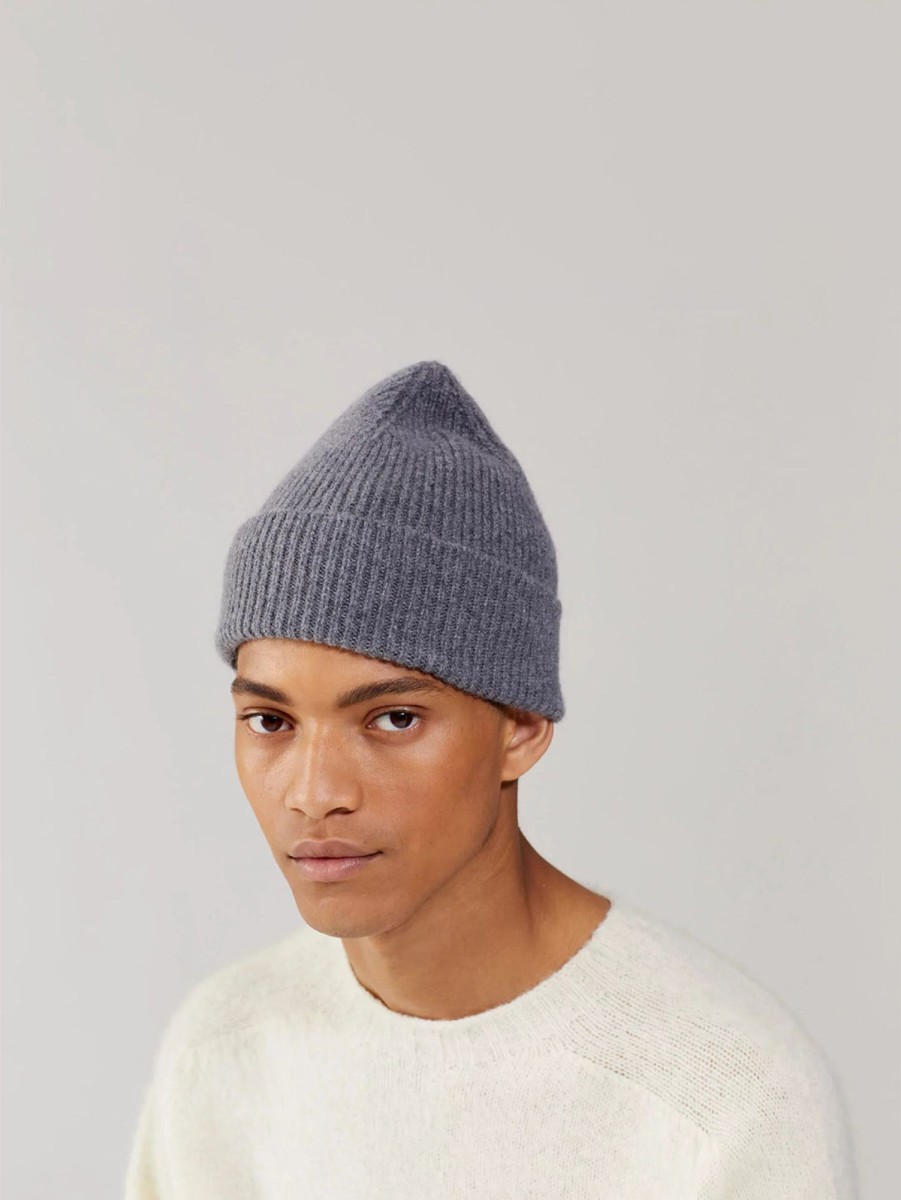 Men LE BONNET Hats | Classic Angora Beanie - Slate Grey Slate Gray