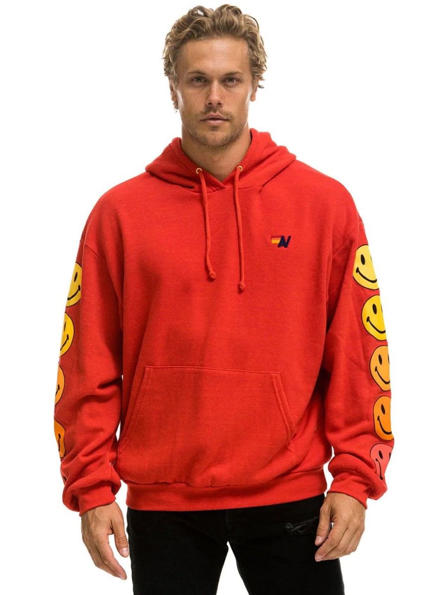 Men AVIATOR NATION Sweaters & Sweatshirts | Smiley Sunset Pullover Relaxed Hoodie Red