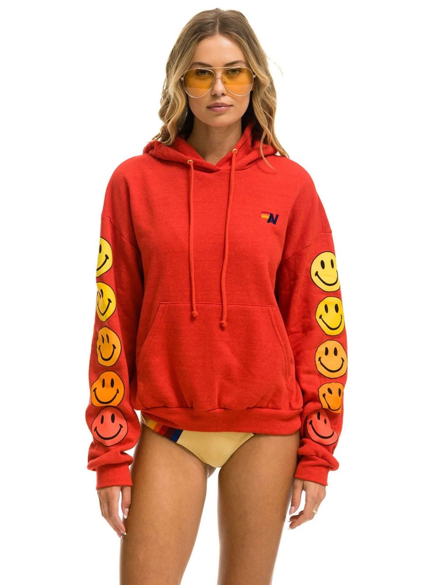 Men AVIATOR NATION Sweaters & Sweatshirts | Smiley Sunset Pullover Relaxed Hoodie Red