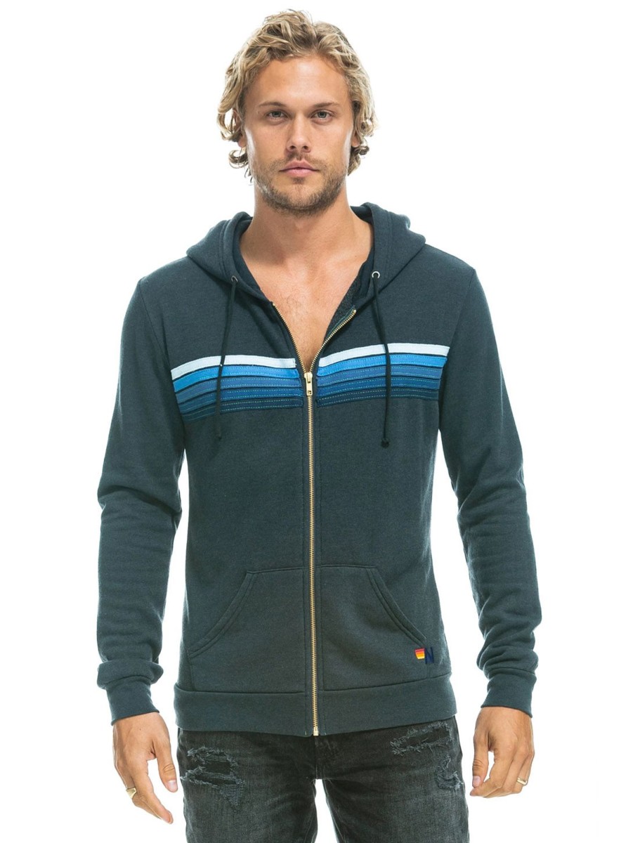 Men AVIATOR NATION Sweaters & Sweatshirts | 5 Stripe Hoodie Stripes Charcoal Blue