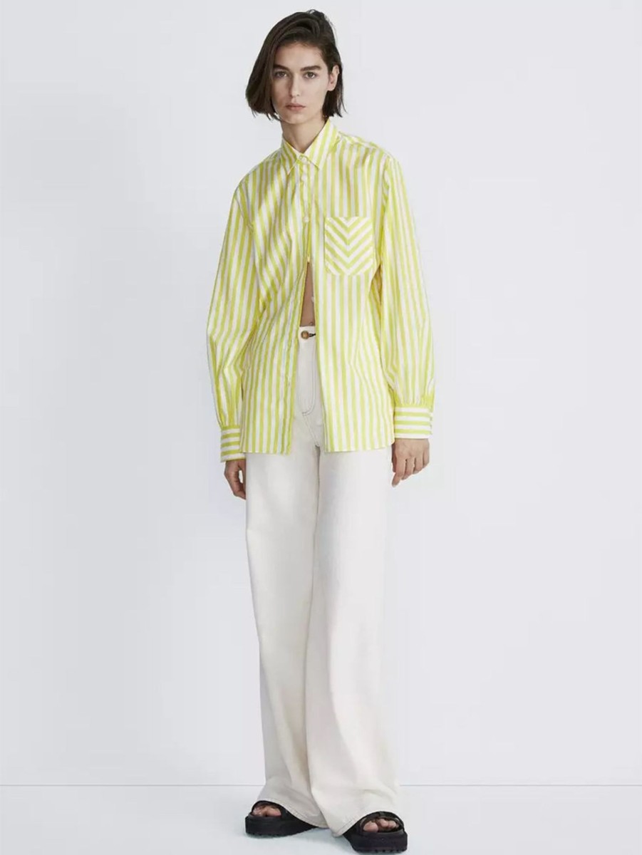 Women RAG + BONE Shirts | Maxine Shirt - Fresh Lime Stripe Frsflmstrp