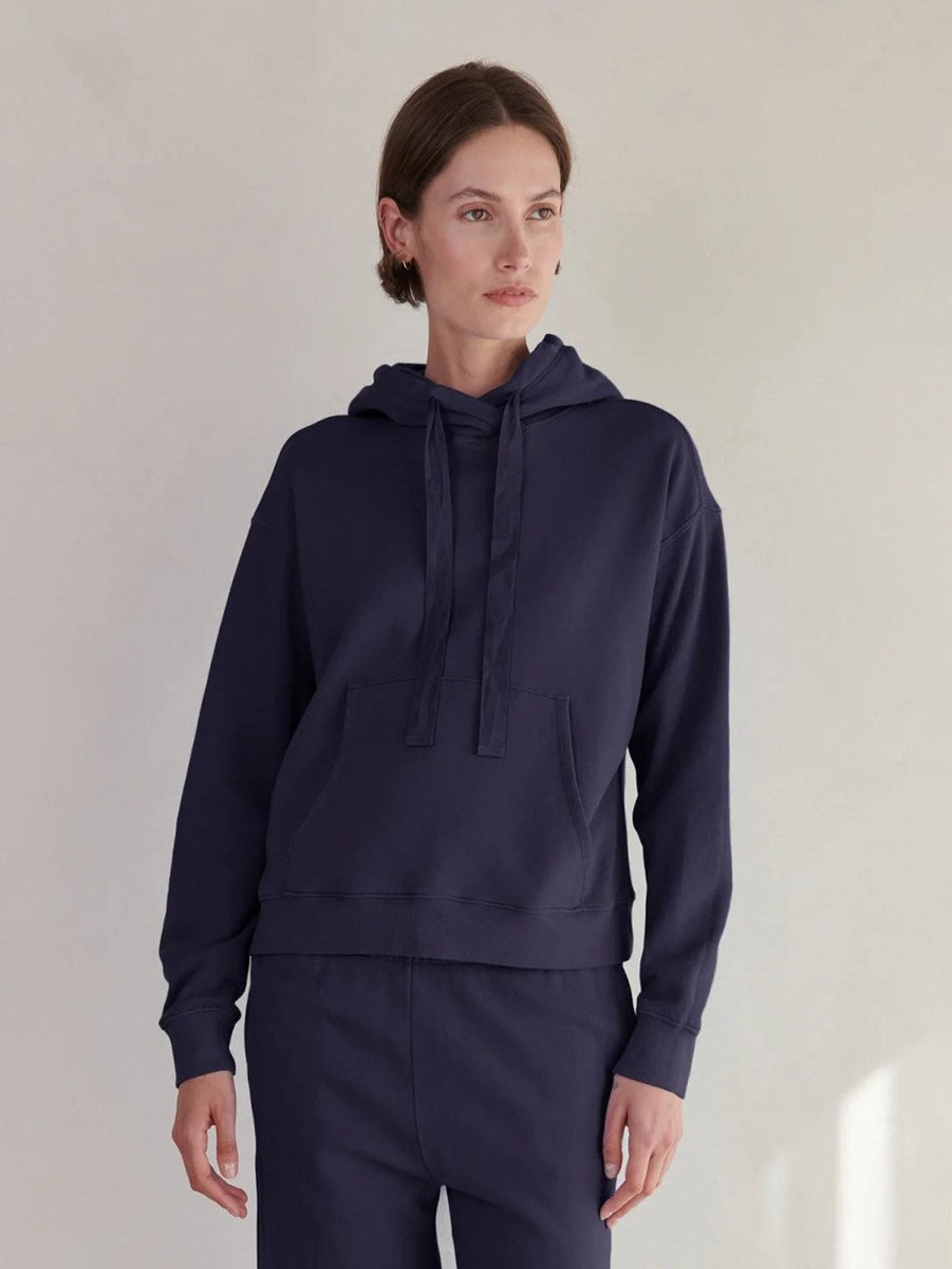 Women Velvet Sweaters & Sweatshirts | Ojai Hooded Fleece Top Navy