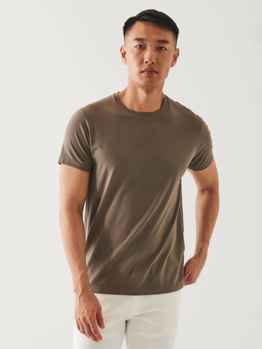 Men Patrick Assaraf T-Shirts | Short Sleeve Iconic Crew Tee Khaki