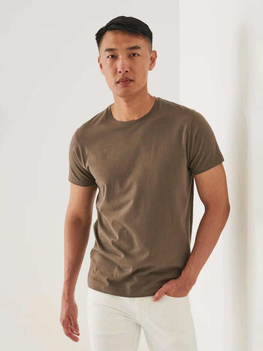 Men Patrick Assaraf T-Shirts | Short Sleeve Iconic Crew Tee Khaki