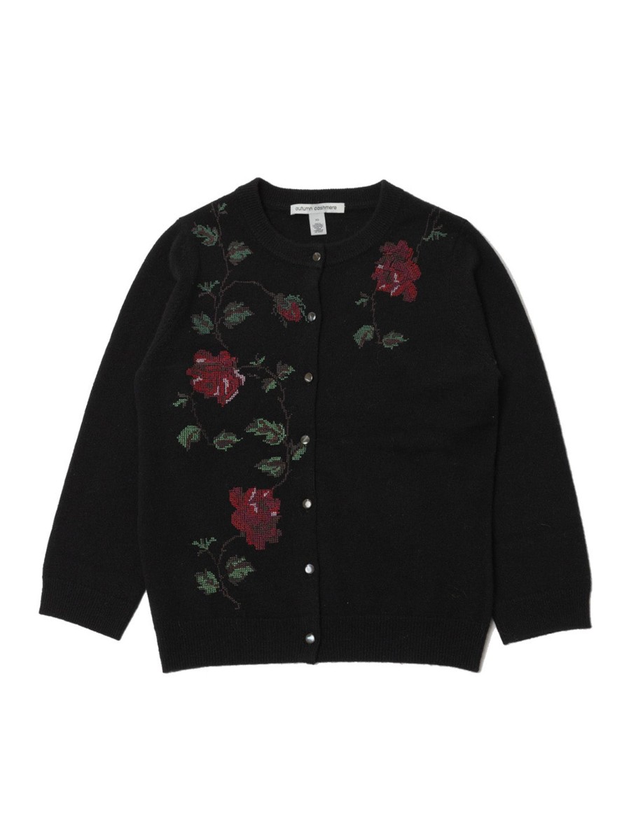 Women AUTUMN CASHMERE Sweaters & Sweatshirts | Stitch Floral Cardigan Black