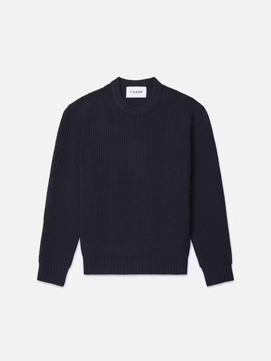 Men FRAME Sweaters & Sweatshirts | Waffle Crew Sweater Navy