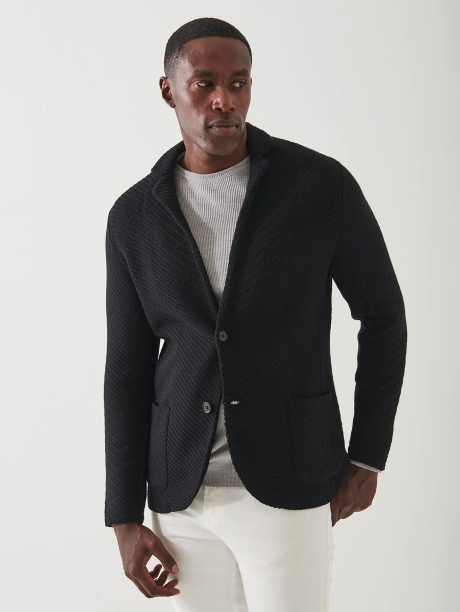 Men Patrick Assaraf Outerwear & Jackets | Knit Sweater Jacket Black