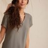 Women Bella Dahl T-Shirts | Short Sleeve V- Neck T-Shirt Army