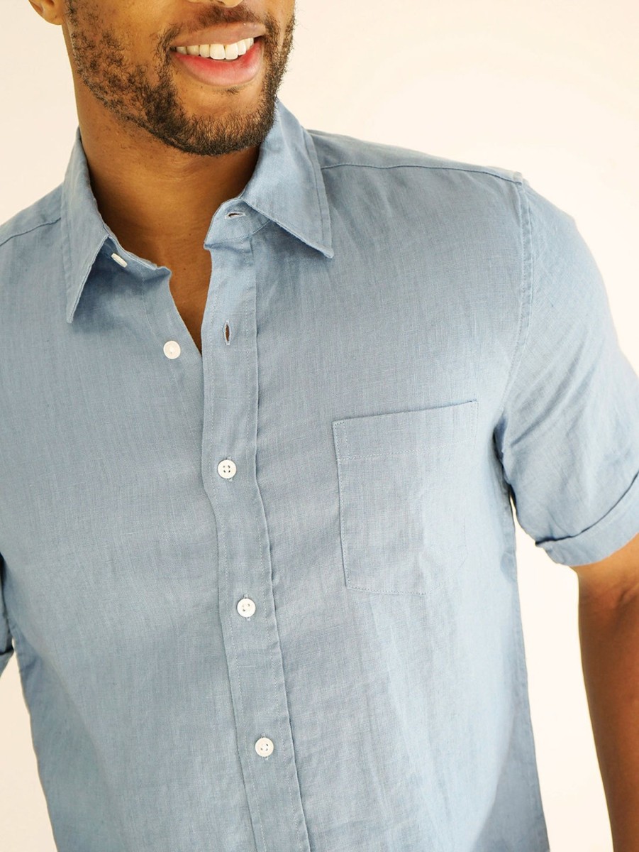 Men Benson Shirts & Polos | Miami Short Sleeve Linen Shirt Blue Dusk