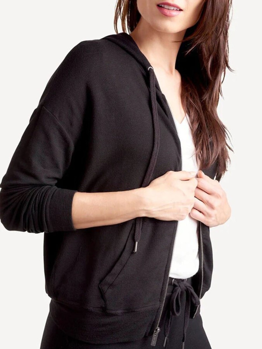 Women SPLENDID Sweaters & Sweatshirts | Zip-Up Hoodie Top - Black Blk