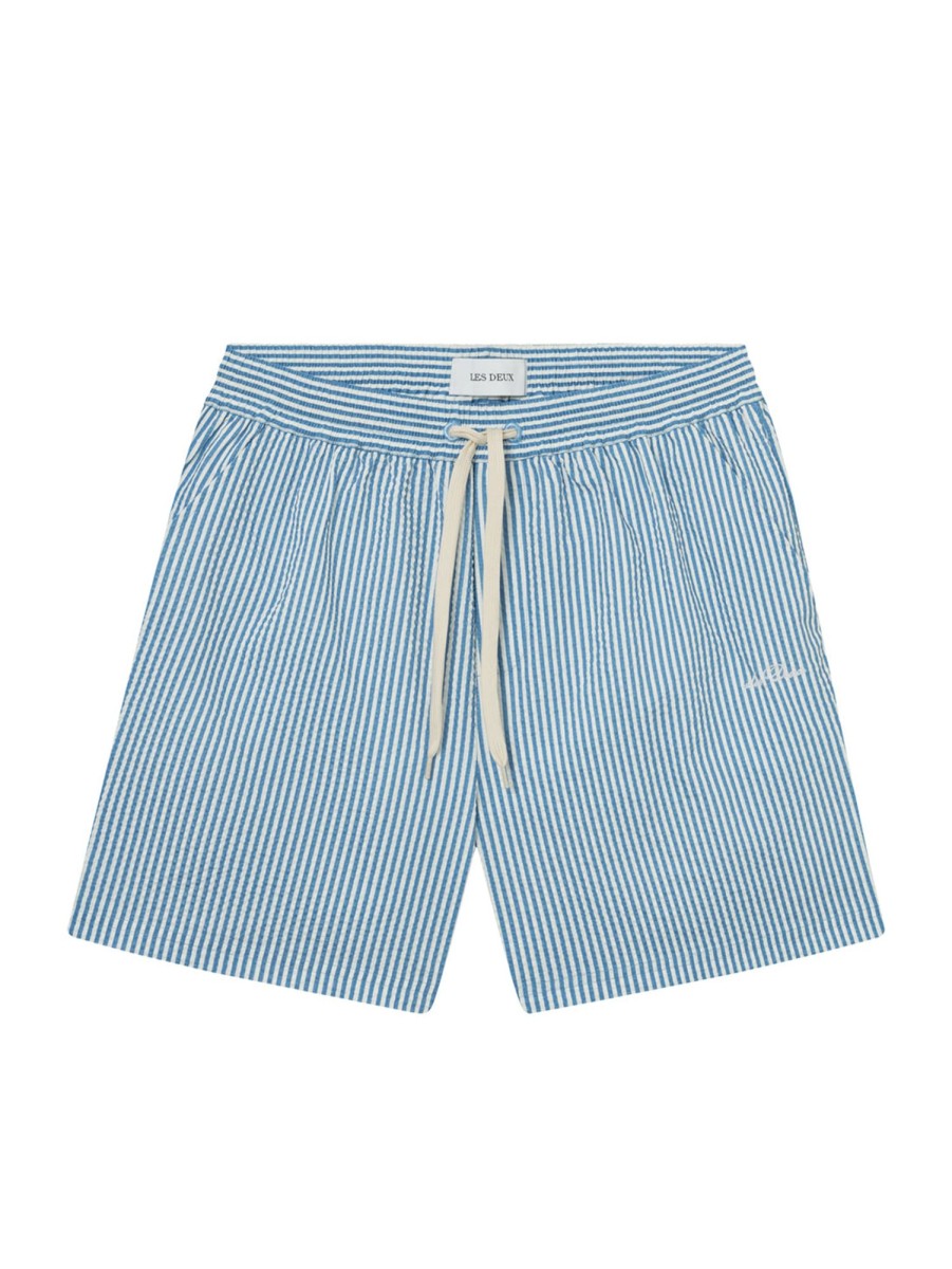 Men LES DEUX Shorts | Stan Striped Swim Shorts - Washed Denim/Light Ivory Denim Ivory