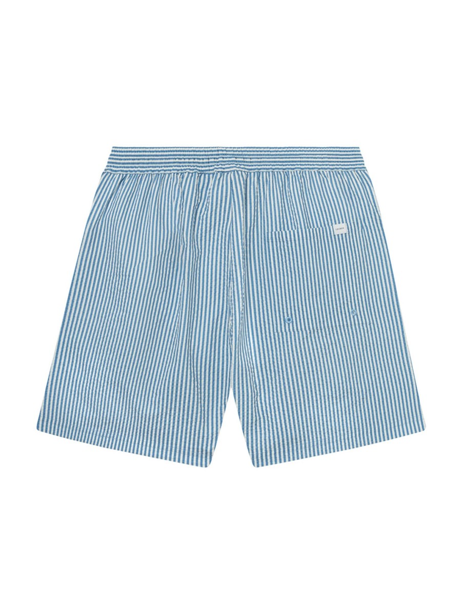 Men LES DEUX Shorts | Stan Striped Swim Shorts - Washed Denim/Light Ivory Denim Ivory