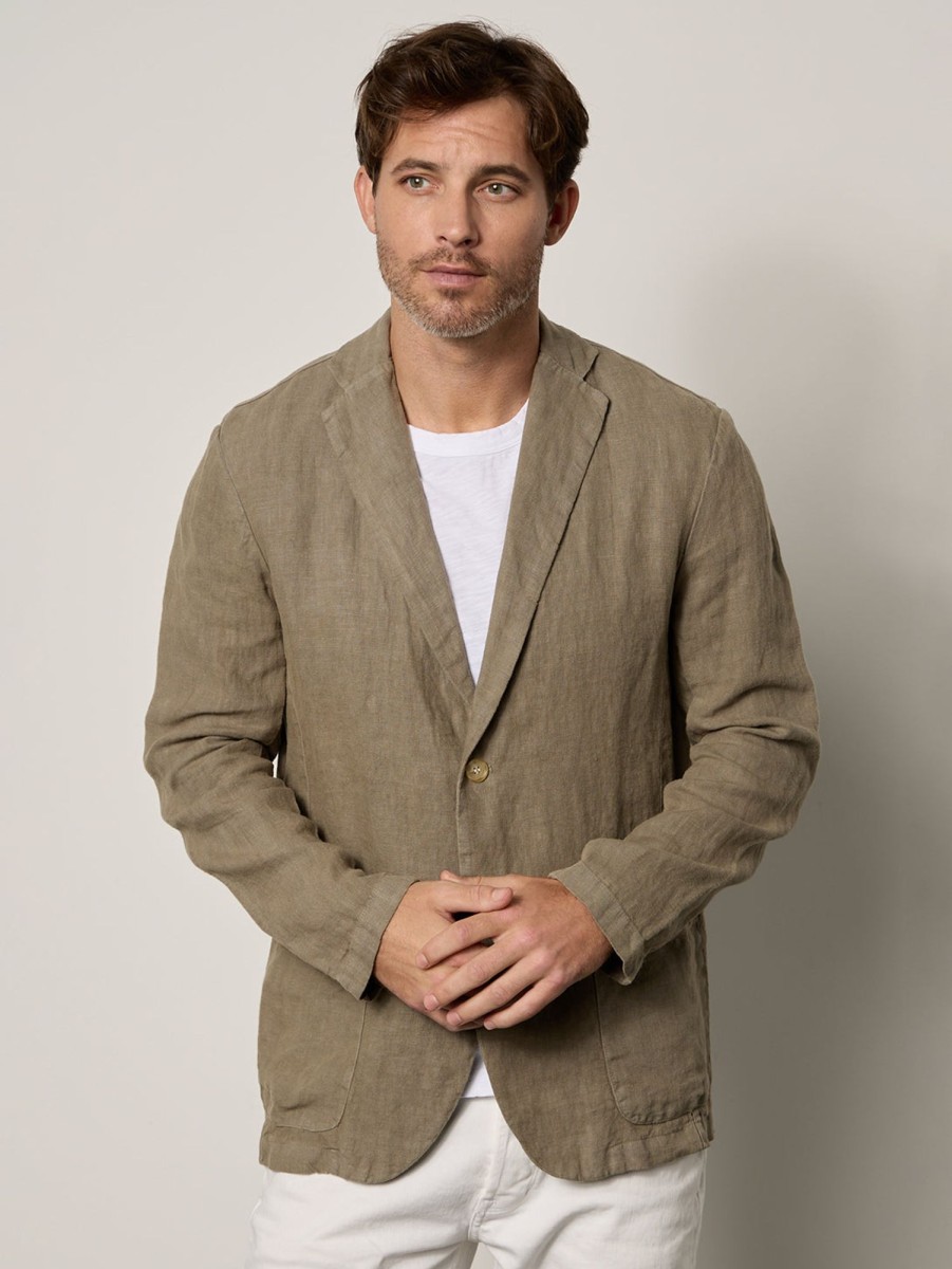 Men Velvet Outerwear & Jackets | Joshua Linen Blazer Olive