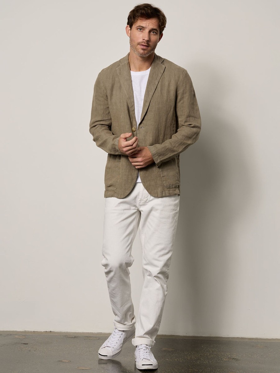 Men Velvet Outerwear & Jackets | Joshua Linen Blazer Olive