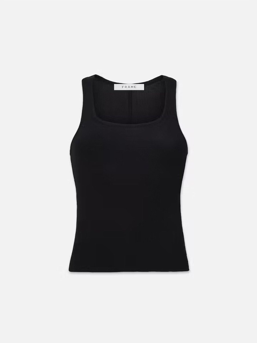 Women FRAME Tank Tops | Rib Scoop Neck Tank Black