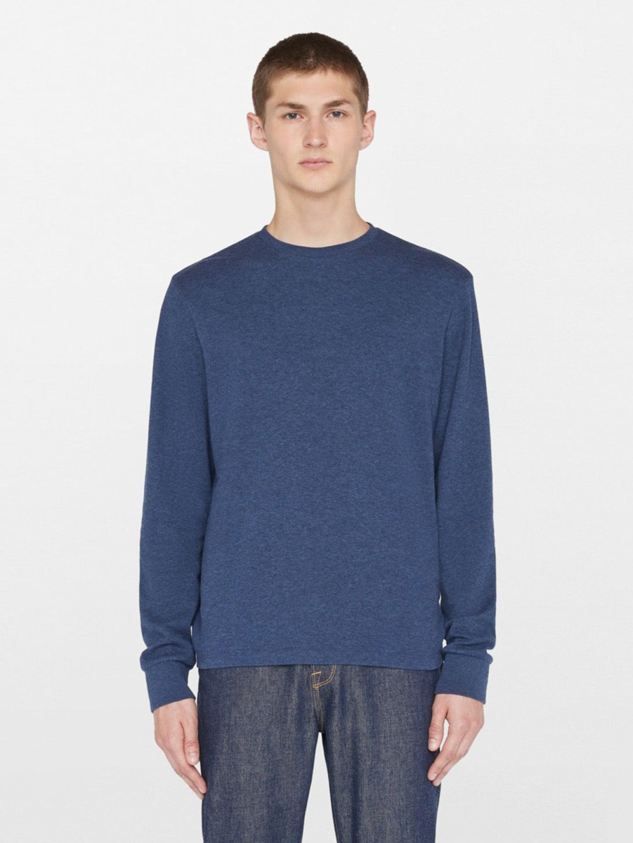 Men FRAME Tops | Duo Fold Long Sleeve Crew Top - Heather Midnight Navy Hthr Nvy