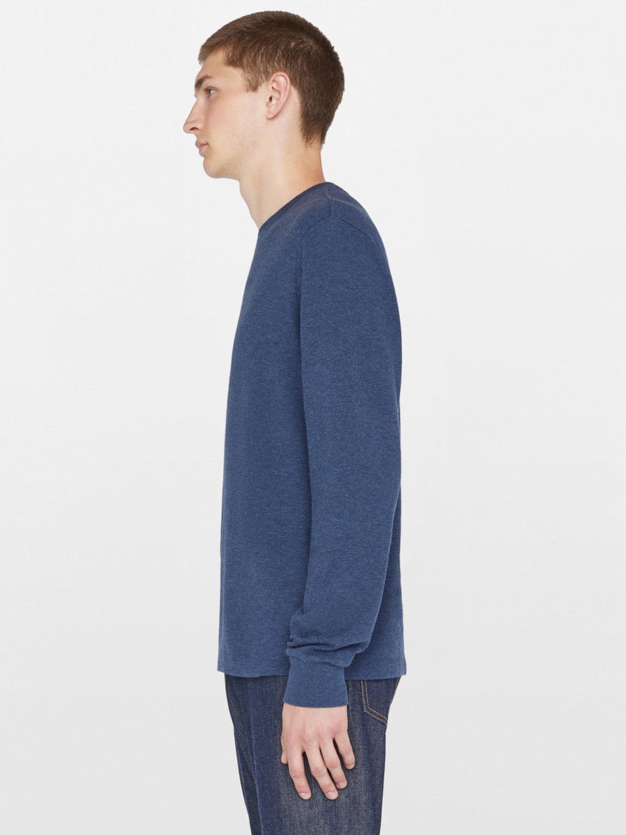 Men FRAME Tops | Duo Fold Long Sleeve Crew Top - Heather Midnight Navy Hthr Nvy