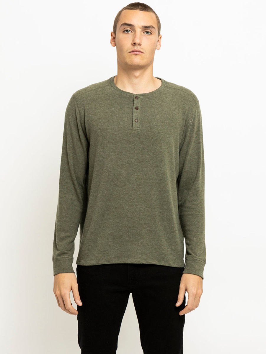 Men Velvet Tops | Faust Cosy Henley Top Moss