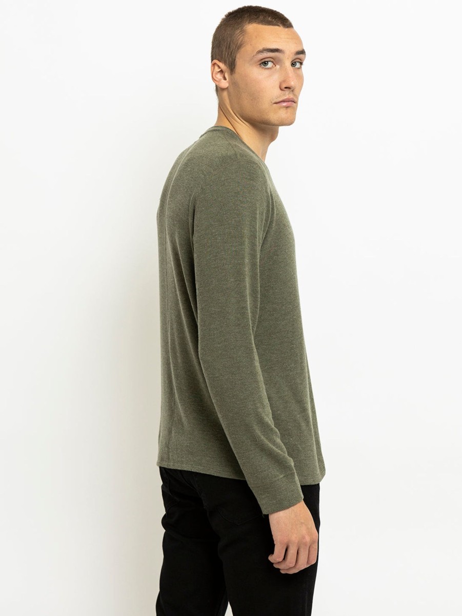 Men Velvet Tops | Faust Cosy Henley Top Moss