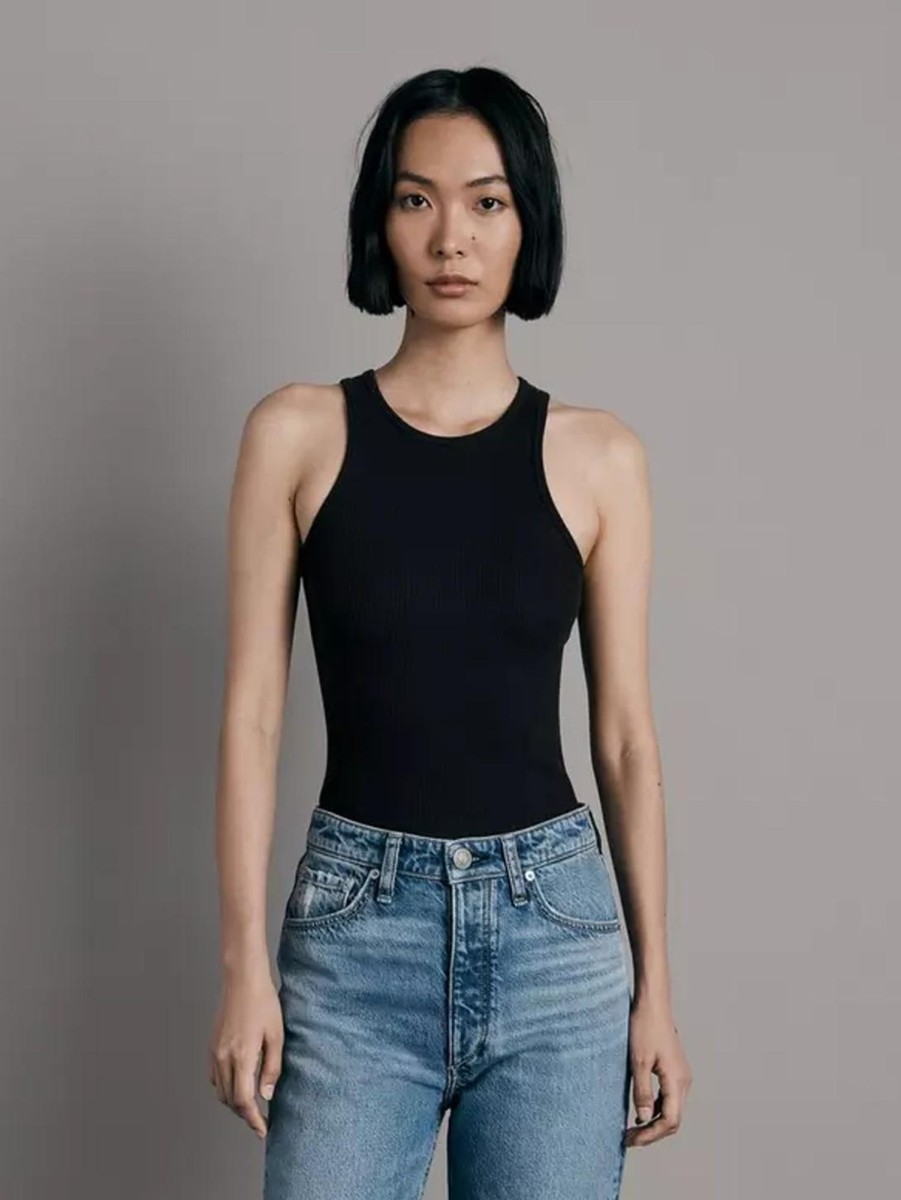 Women RAG + BONE T-Shirts | Essential Rib Tank Black