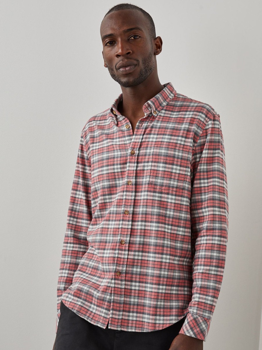 Men Rails Shirts & Polos | Reid Shirt - Scarlet Charcoal White Scarlet Char Wh