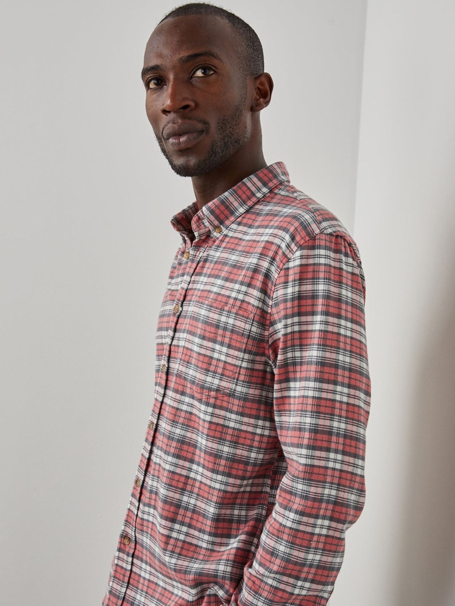 Men Rails Shirts & Polos | Reid Shirt - Scarlet Charcoal White Scarlet Char Wh