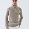 Men Patrick Assaraf Sweaters & Sweatshirts | Merino Ribbed Knit Turtleneck Sand