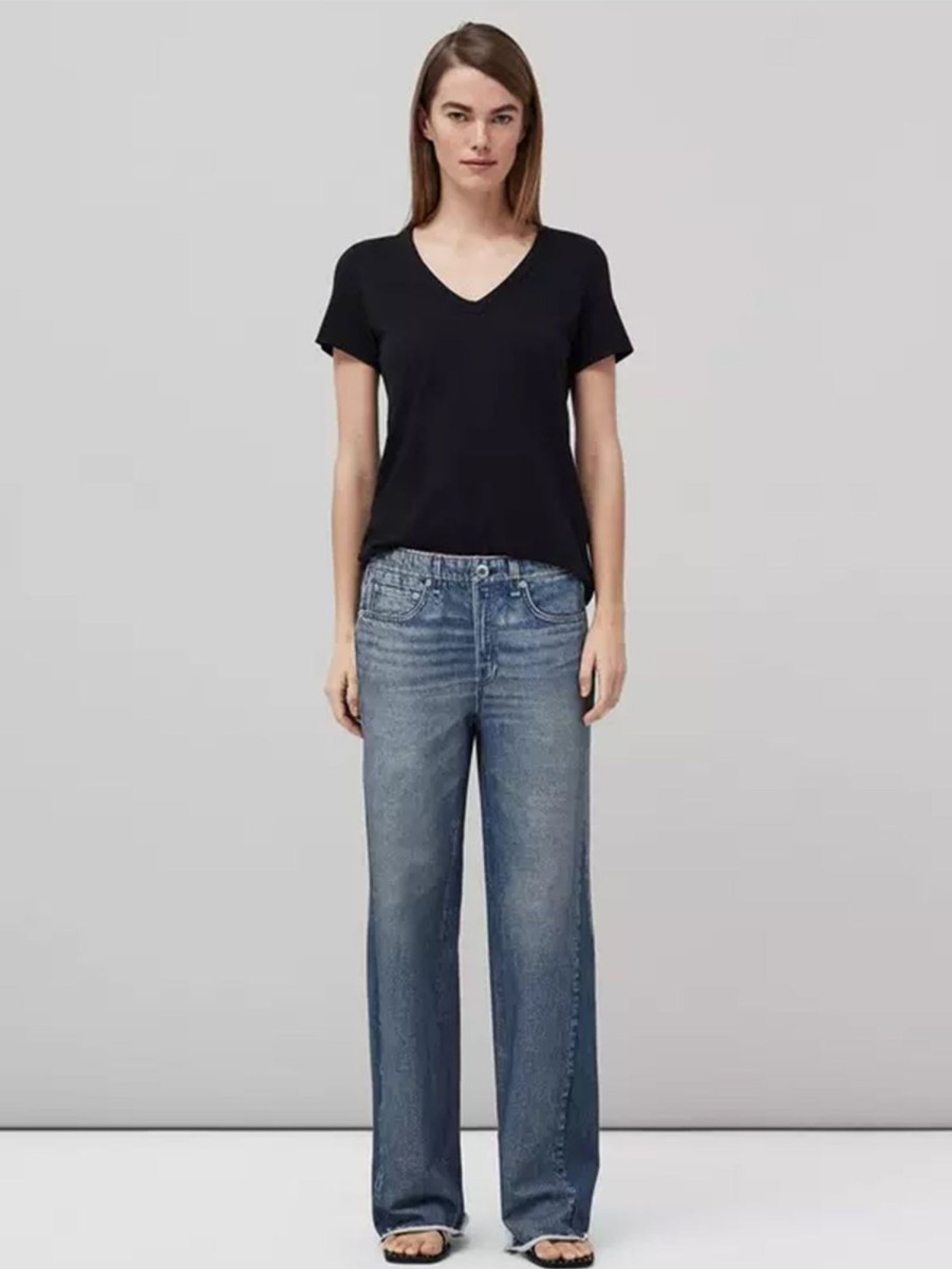 Women RAG + BONE T-Shirts | Slub V-Neck Tee Black