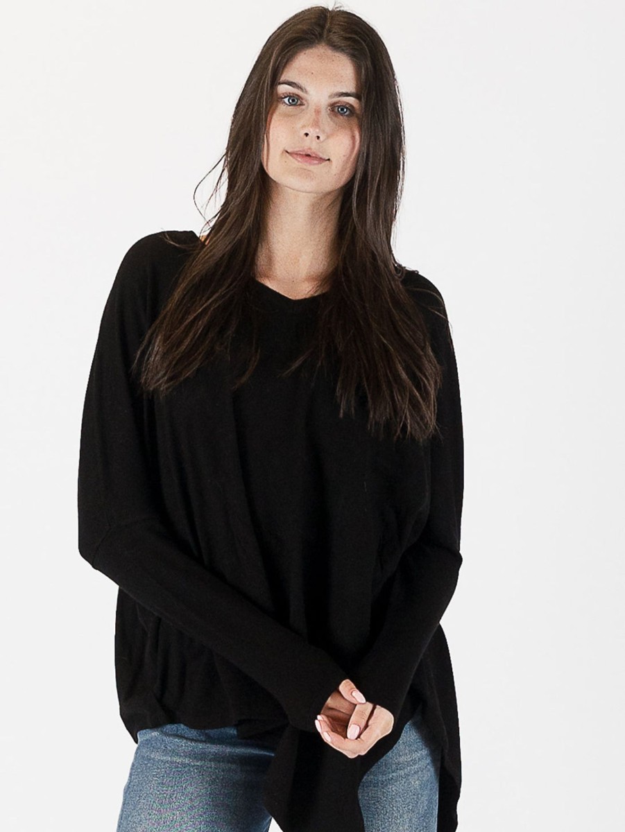 Women LYLA+LUXE Sweaters & Sweatshirts | Bonnie Asymmetrical Sweater - Black Blk