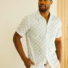 Men Benson Shirts & Polos | Malibu Short Sleeve Linen Shirt Blue Stencil