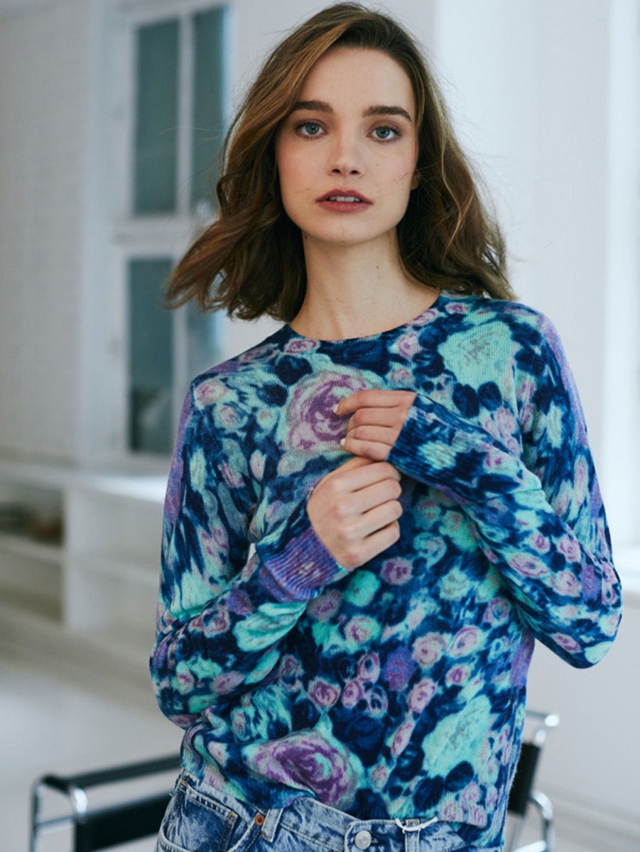 Women AUTUMN CASHMERE Sweaters & Sweatshirts | Floral Crew Sweater Blue