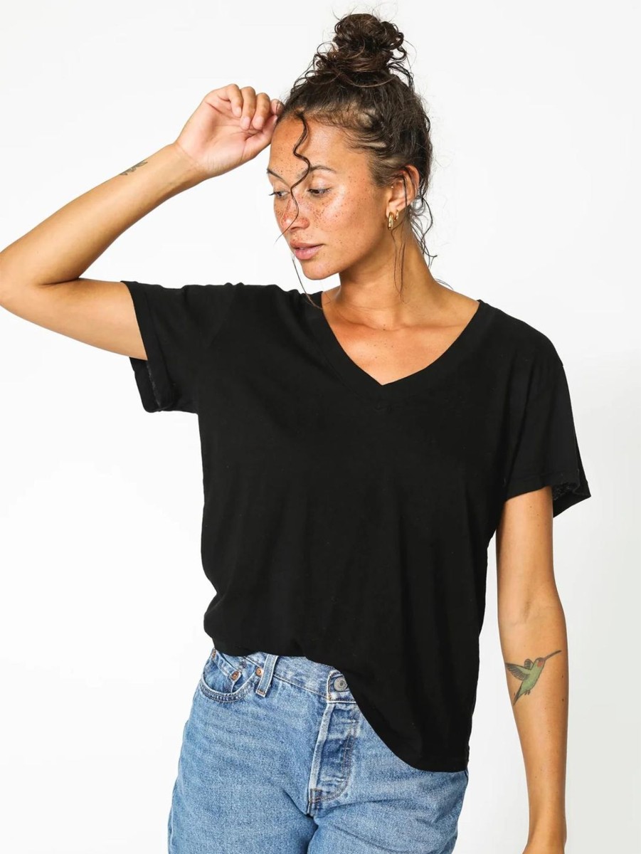 Women PERFECTWHITETEE T-Shirts | Hendrix Short Sleeve V-Neck Tee True Black