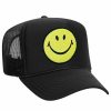 Men AVIATOR NATION Hats | Smiley Vintage Trucker Hat - Black Blk