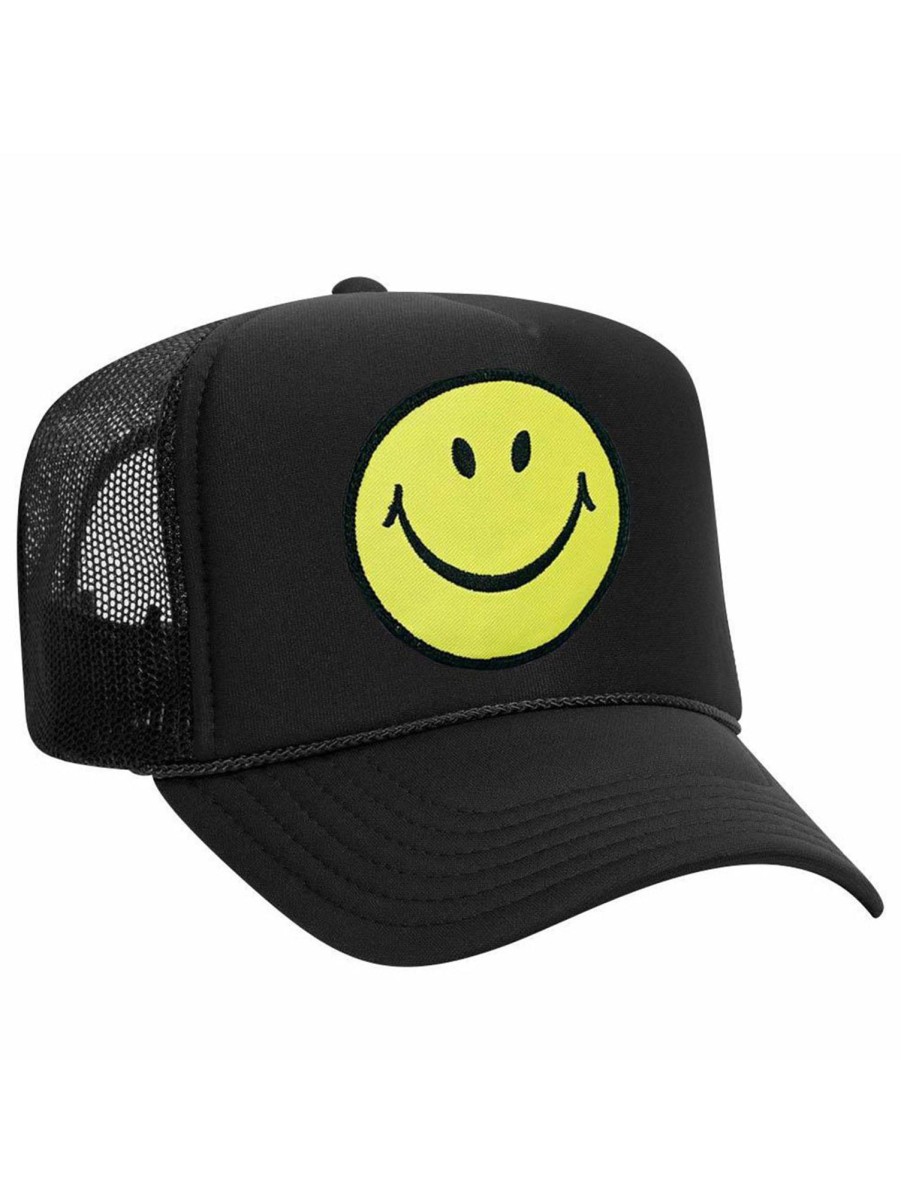 Men AVIATOR NATION Hats | Smiley Vintage Trucker Hat - Black Blk