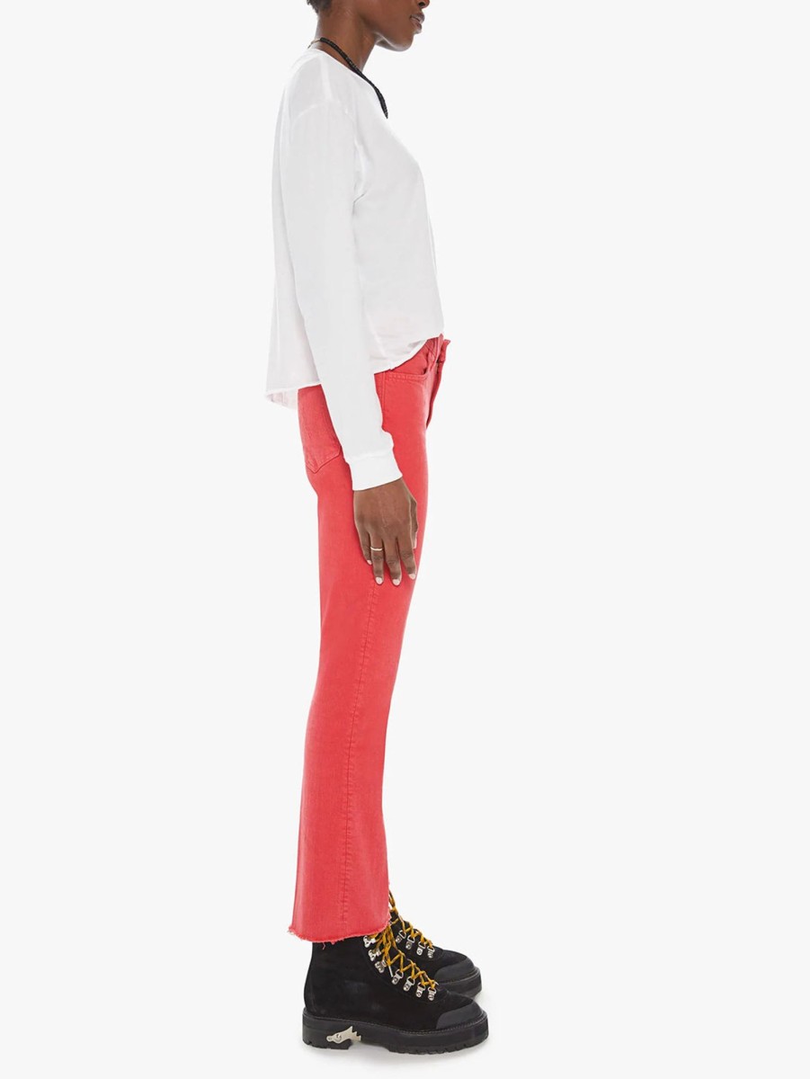 Women Mother Jeans | Hustler Ankle Fray Bootcut Jean - Mars Red Mrs