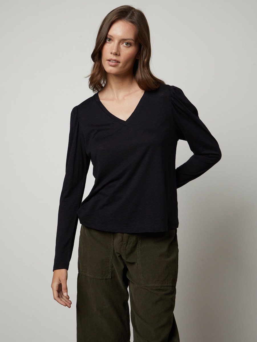 Women Velvet T-Shirts | Tess Slub V-Neck Tee