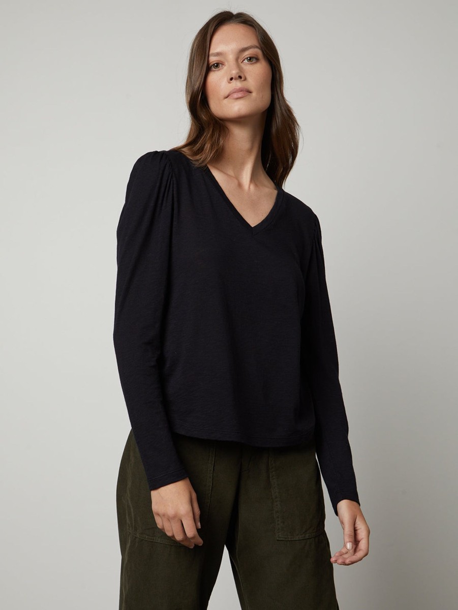 Women Velvet T-Shirts | Tess Slub V-Neck Tee