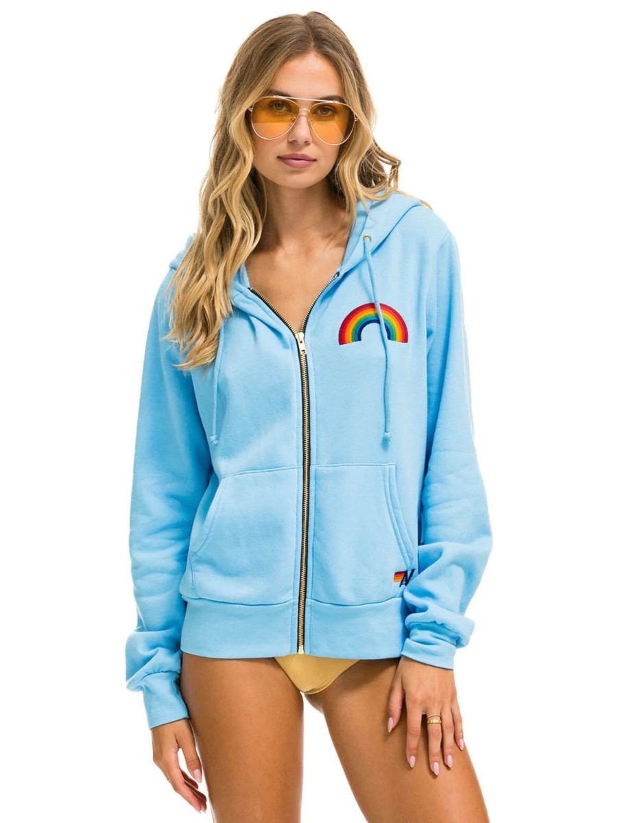 Women AVIATOR NATION Sweaters & Sweatshirts | Rainbow Zip Hoodie Sky