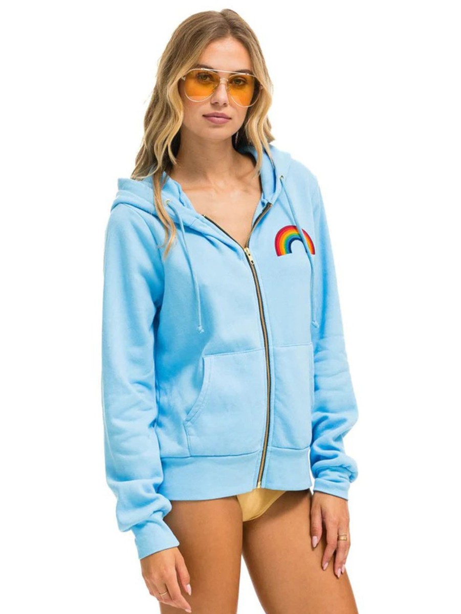 Women AVIATOR NATION Sweaters & Sweatshirts | Rainbow Zip Hoodie Sky