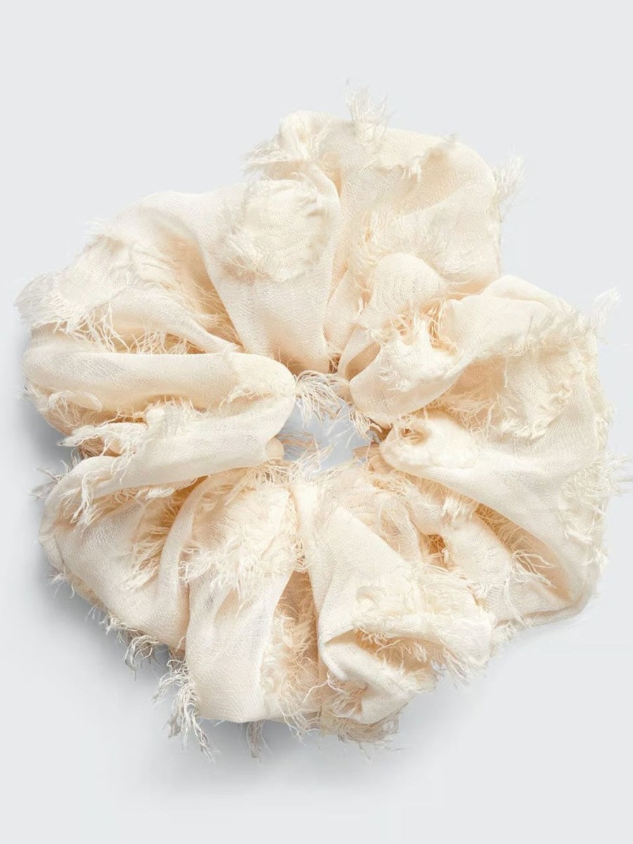 Women KITSCH Hats & Hair Accessories | Brunch Scrunchie - Frayed Linen Crm