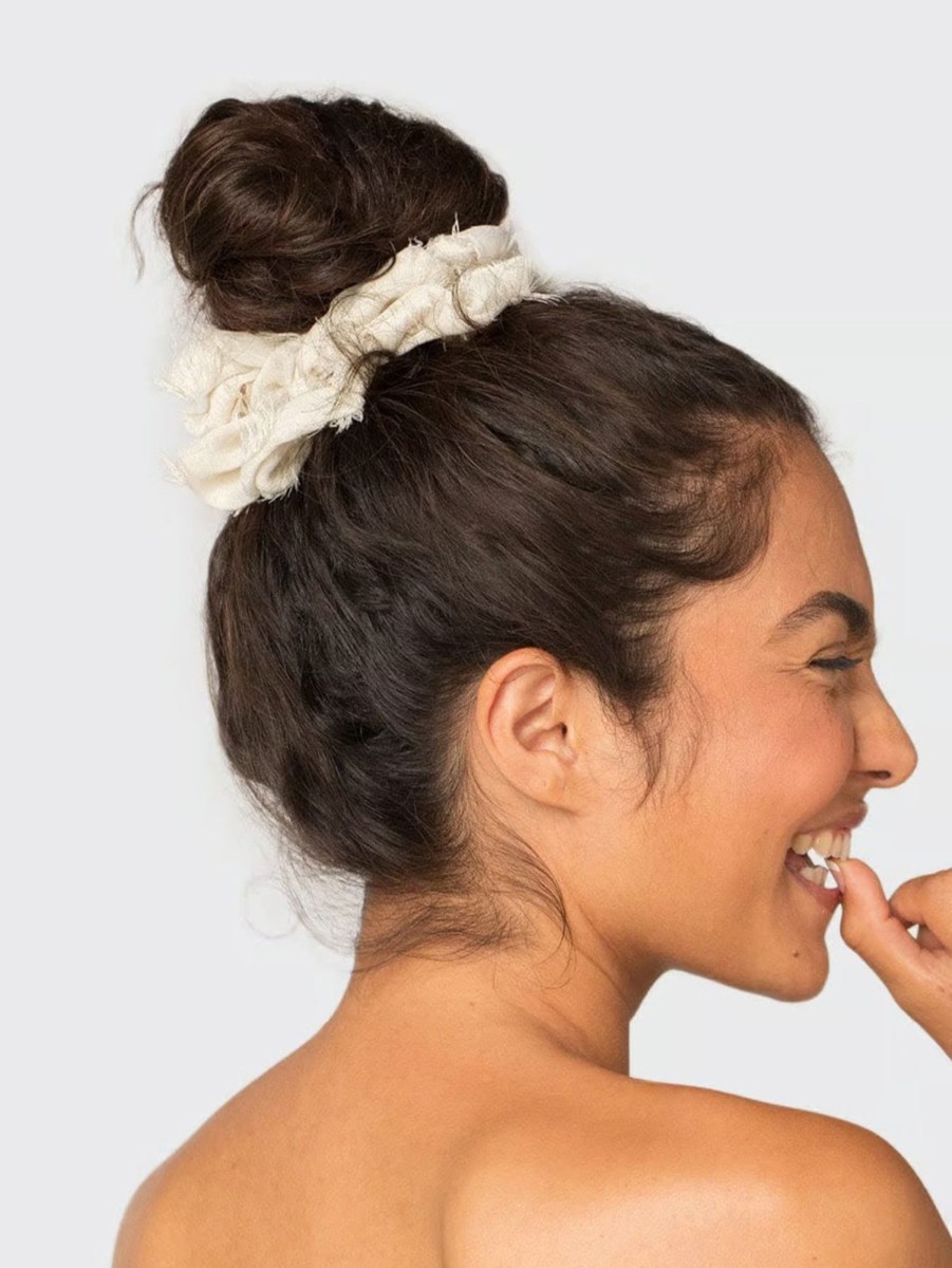 Women KITSCH Hats & Hair Accessories | Brunch Scrunchie - Frayed Linen Crm