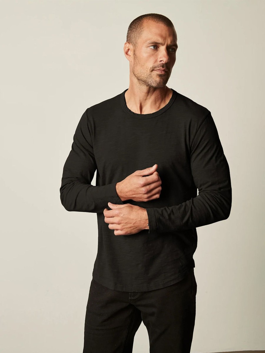 Men Velvet T-Shirts | Kai Long Sleeve Slub Crew T-Shirt Black