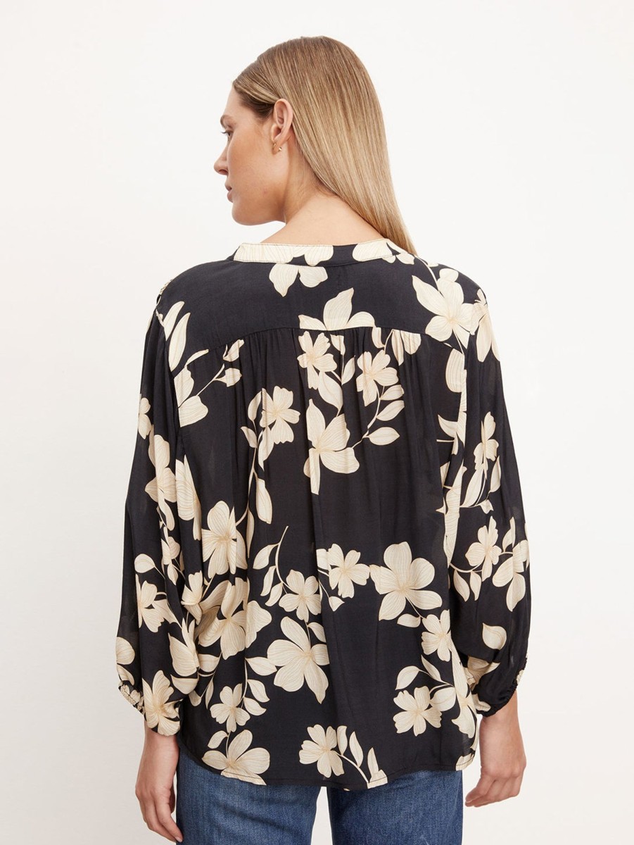 Women Velvet Shirts | Destina Print Shirt Black