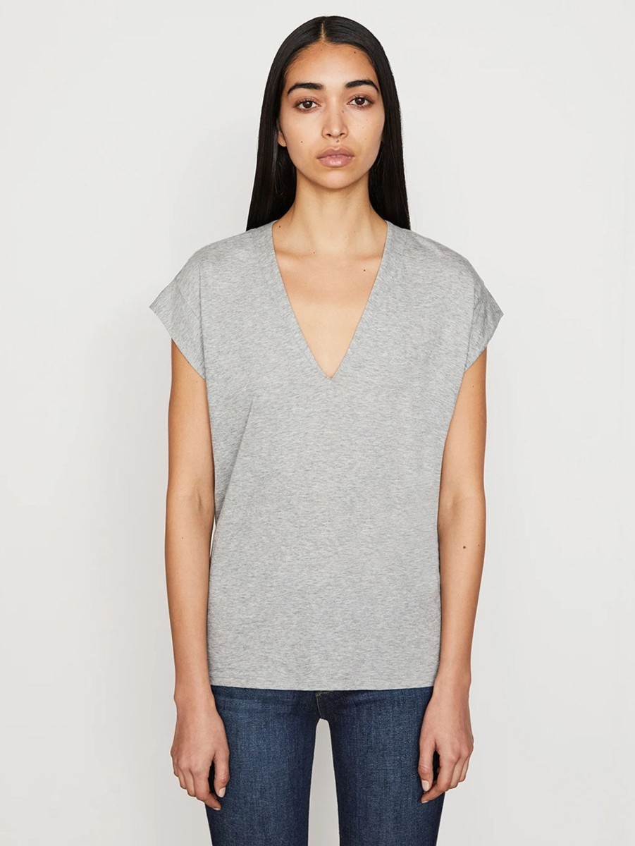 Women FRAME T-Shirts | Le Mid Rise V Neck T-Shirt Gris