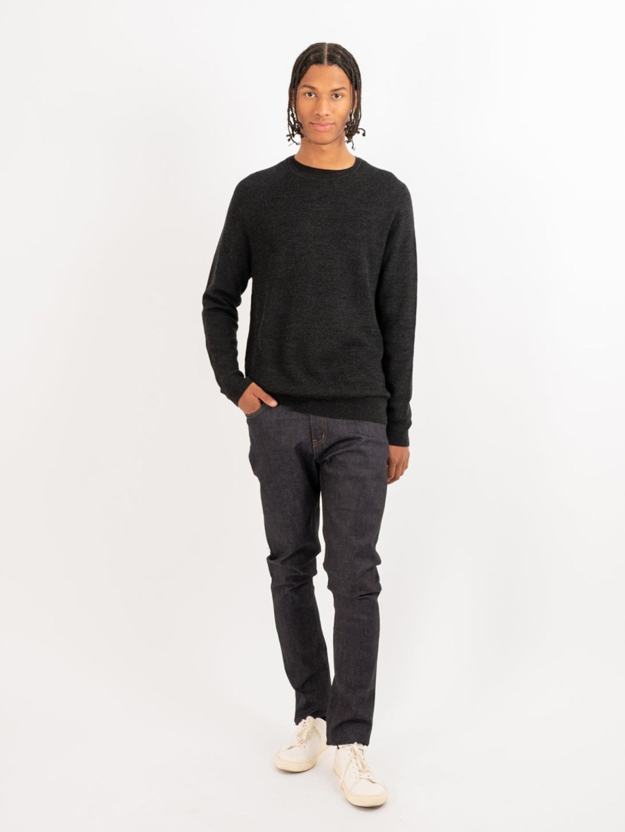 Men Patrick Assaraf Sweaters & Sweatshirts | Merino Wool Ribbed Crewneck Sweater Noir