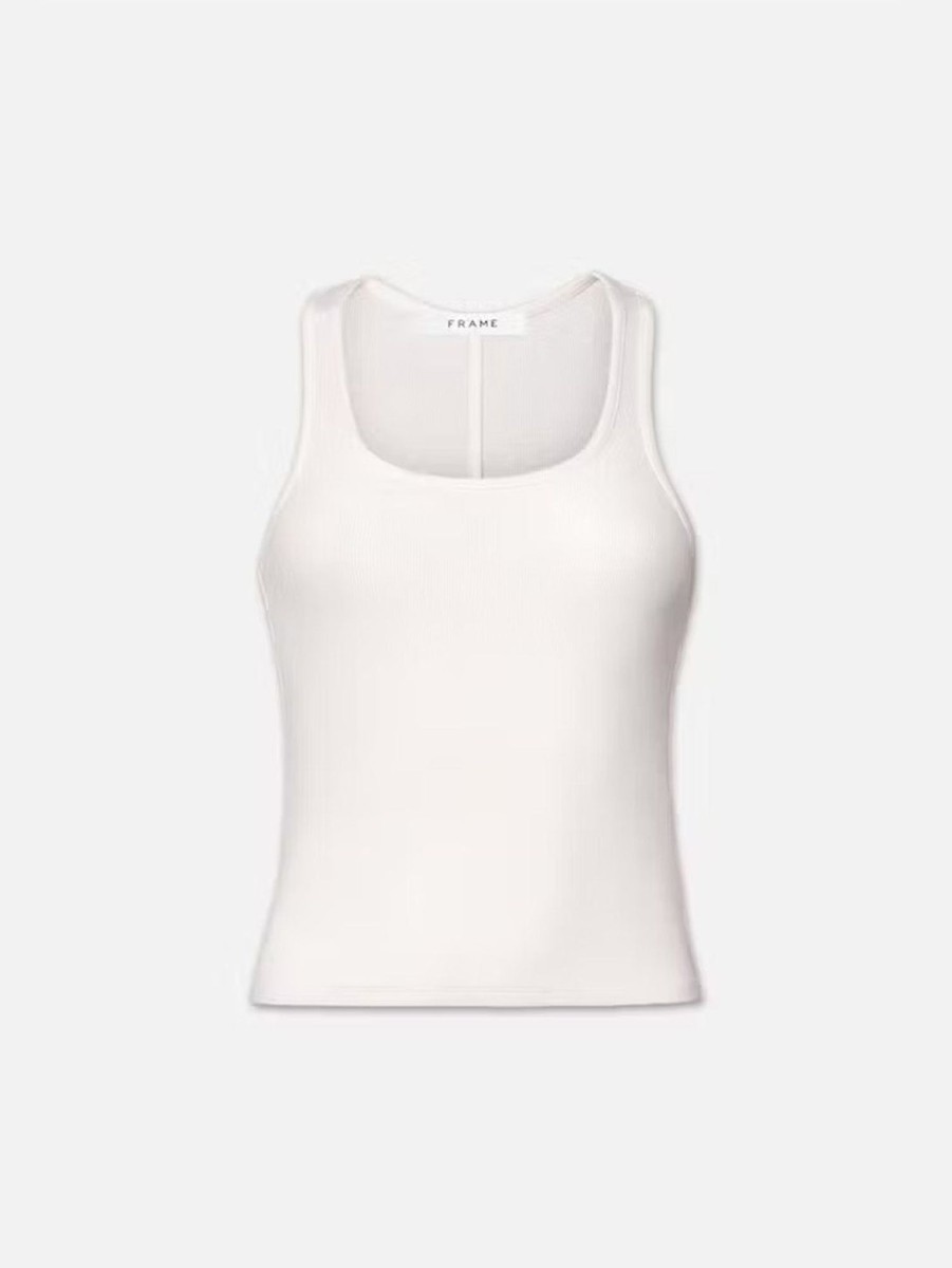 Women FRAME Tank Tops | Rib Scoop Neck Tank White