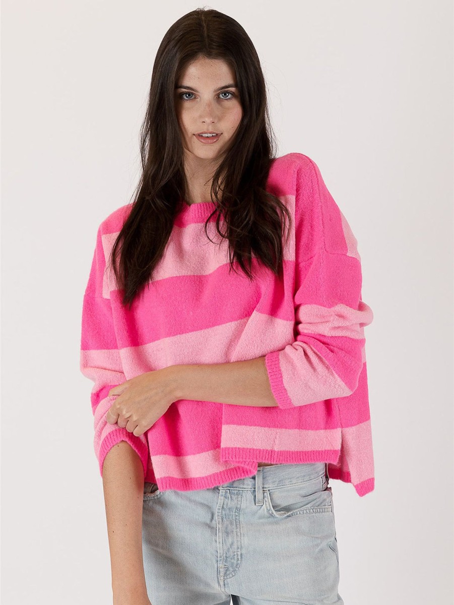 Women LYLA+LUXE Sweaters & Sweatshirts | Ravian Striped Sweater Fuschia